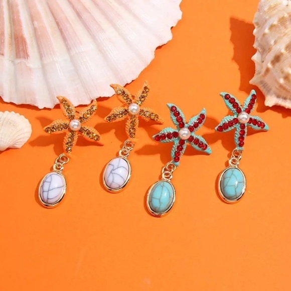 NWT Starfish Pearl Jeweled Dangle Earrings - Picture 2 of 10